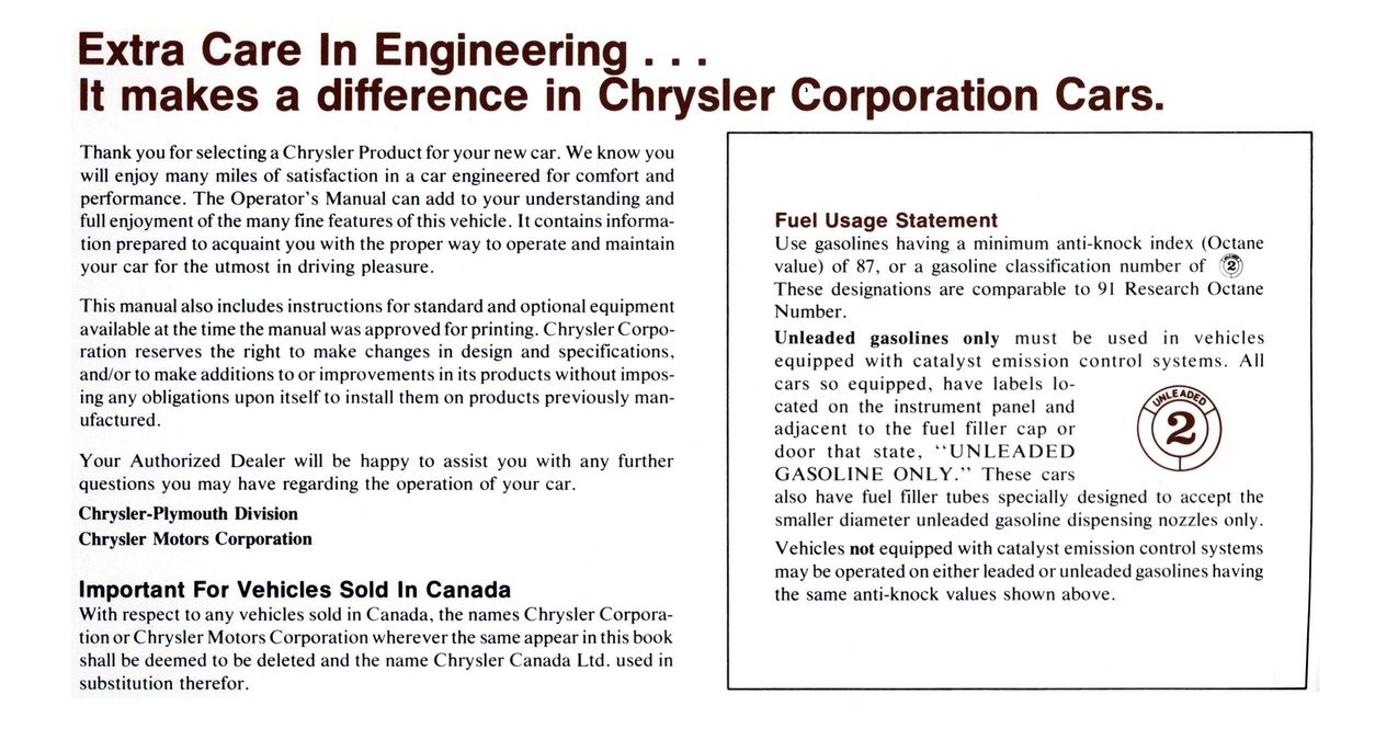 1976 Chrysler Owners Manual Page 1